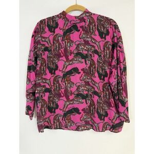 Just Cavalli VTG Blouse Sz 40 Pink Tiger Print Animal  Long Sleeve Made In Italy